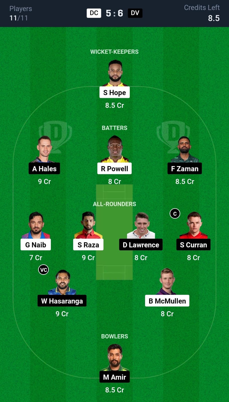 DC vs DV Dream11 Prediction Small League Team ILT20 2025