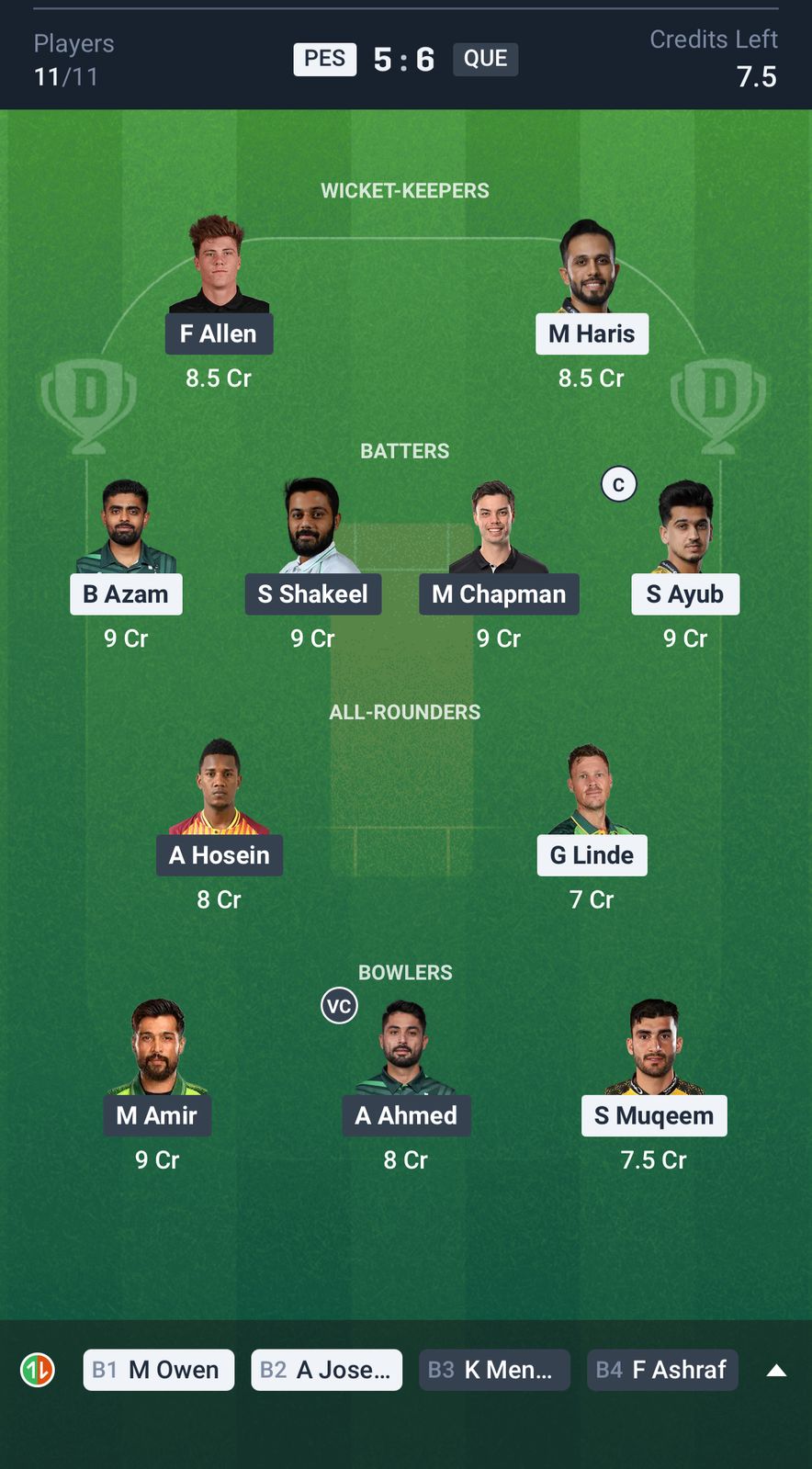 PES vs QUE Dream11 Prediction Today Match 2 Playing XI PSL 2025 Small League Team
