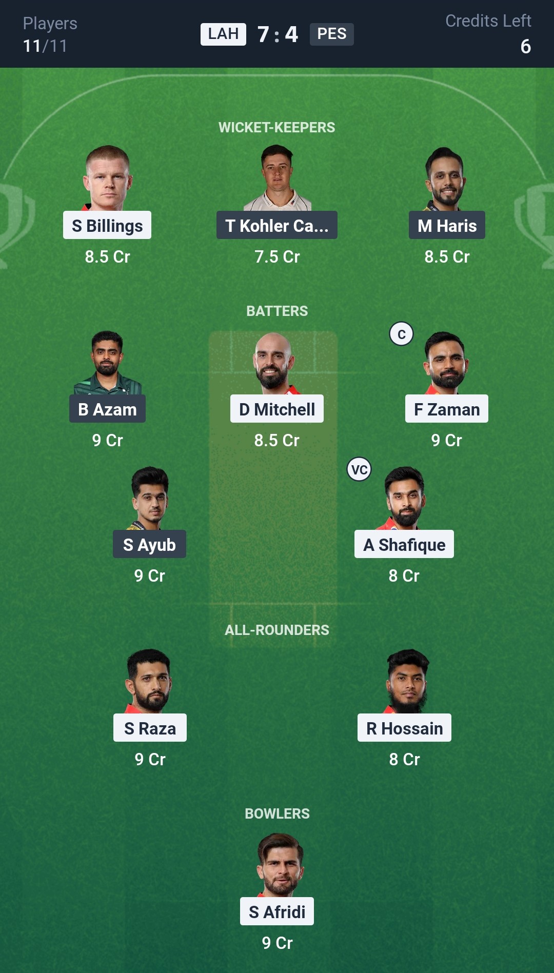 LAH vs PES Dream11 Prediction Today Match 14 Playing XI PSL 2025 Grand League Team