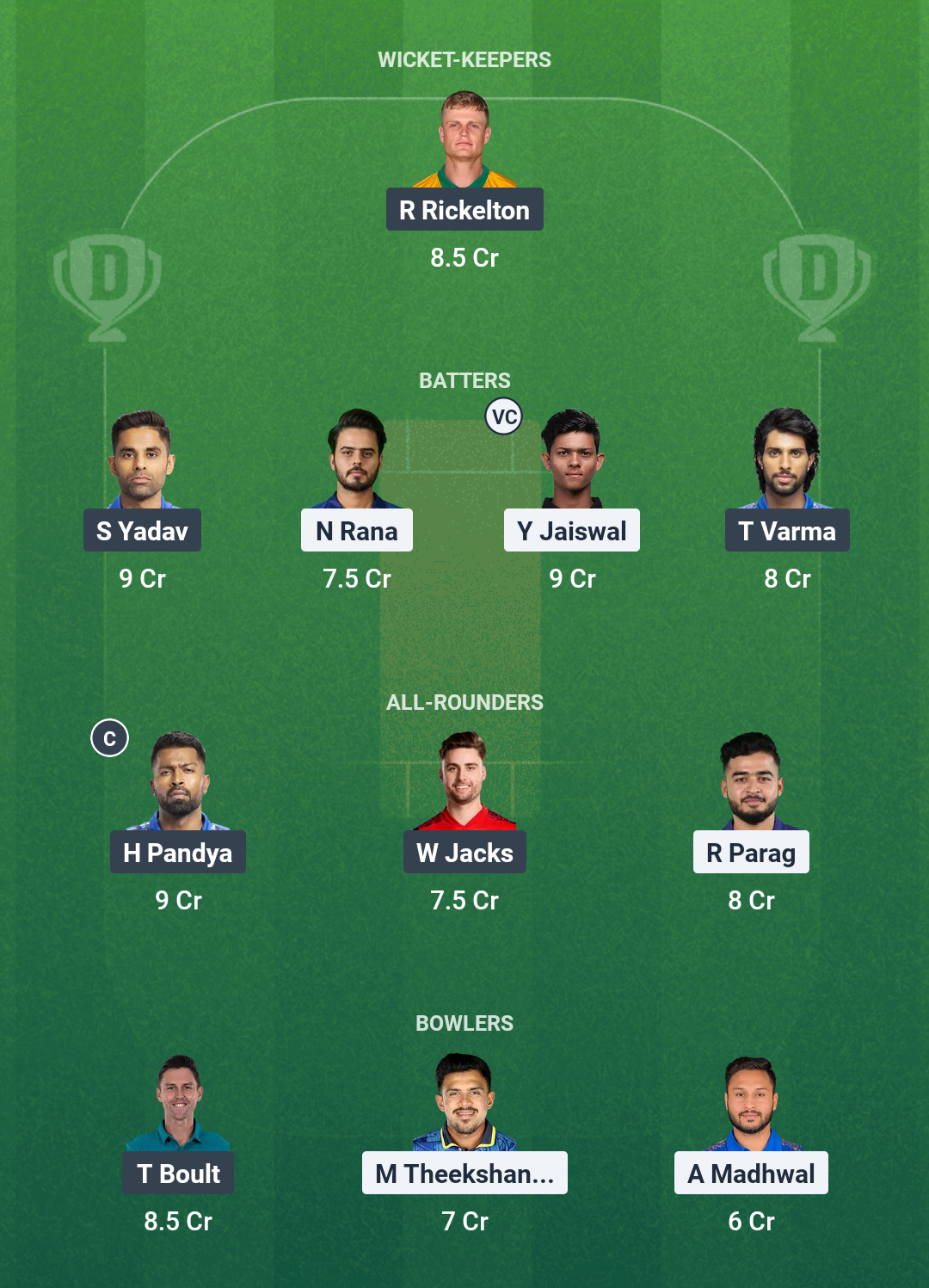 RR vs MI Dream11 Prediction Today Match 50 Playing XI IPL 2025 Grand League Team