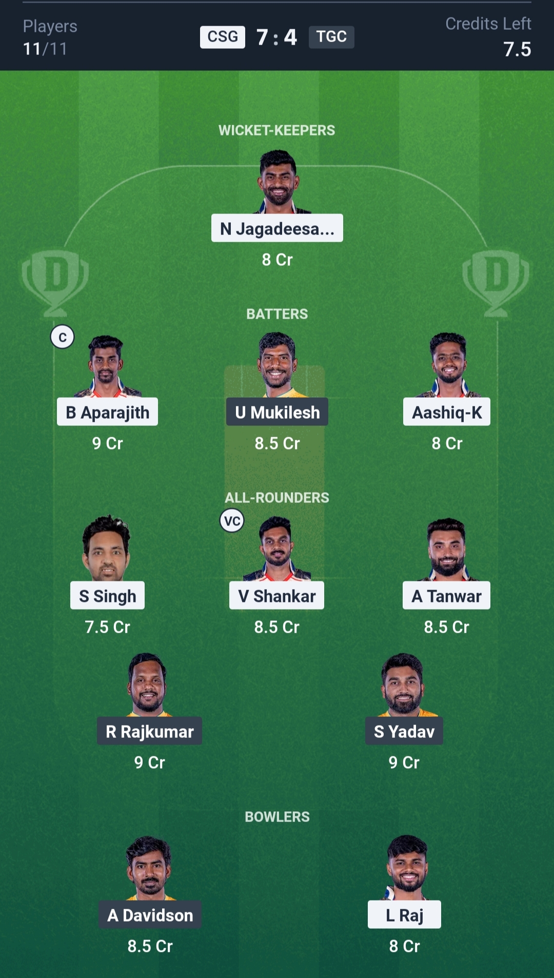 CSG vs TGC Dream11 Prediction Today TNPL 2025 Match 21 Playing XI Small League Team