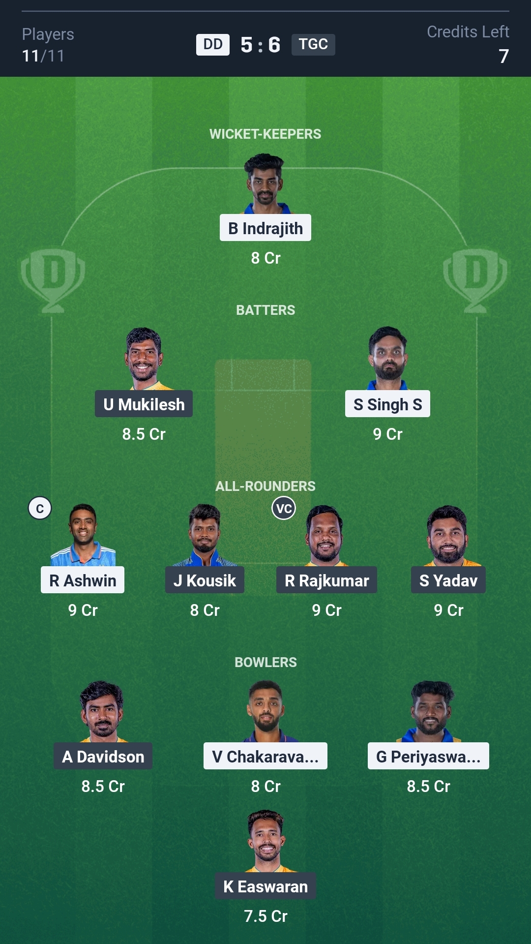 DD vs TGC Dream11 Prediction Today TNPL 2025 Match 28 Playing XI Small League Team