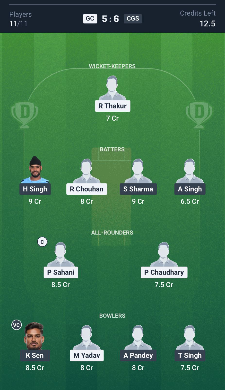 GC vs CGS Dream11 Prediction, MP T20 League MATCH 1 Small League Team