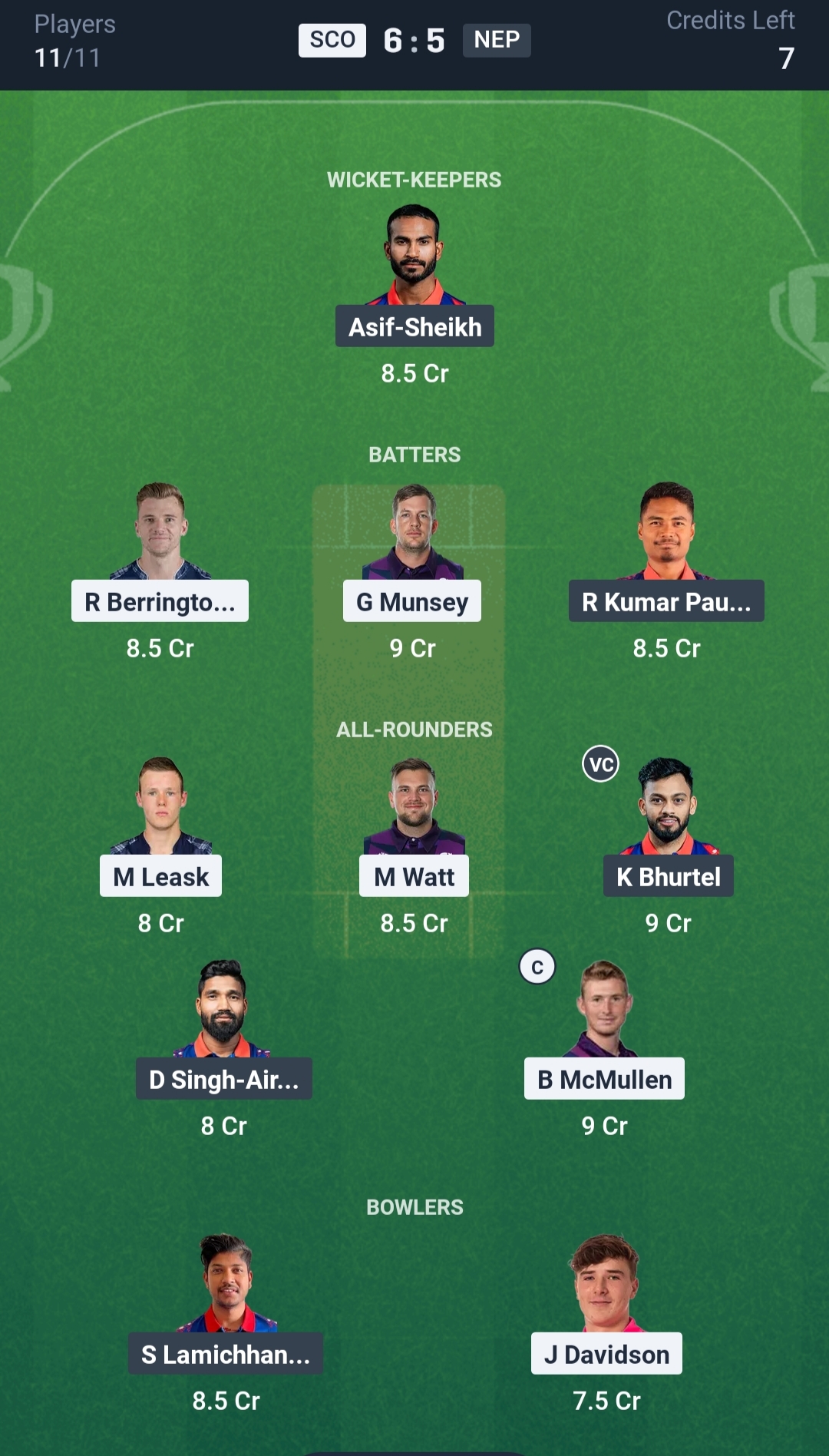 SCO vs NEP Dream11 Prediction Today Match 6 Playing XI Grand League Team