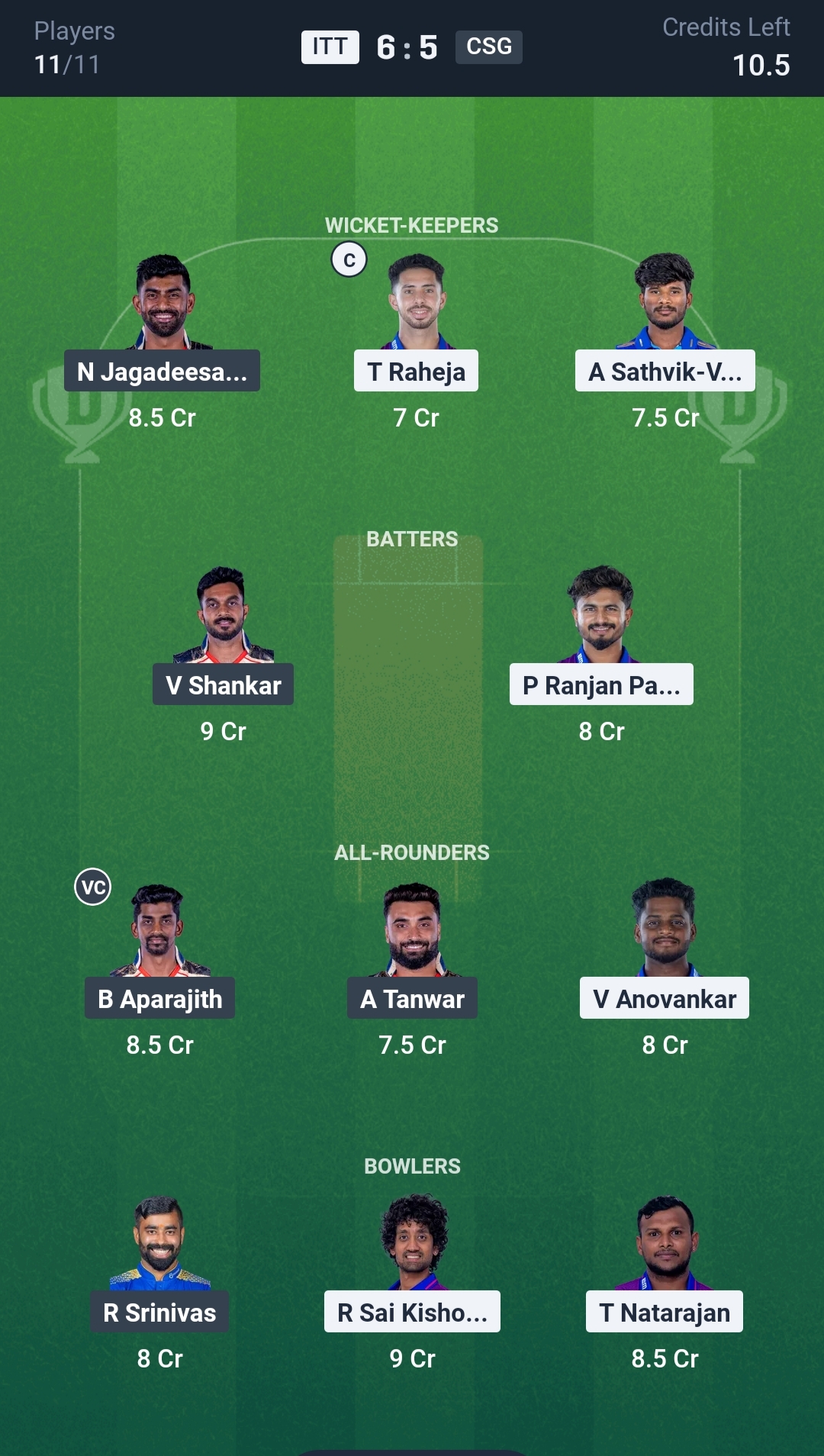 ITT vs CSG Dream11 Prediction Today TNPL 2025 Match 2 Playing XI Small League Team