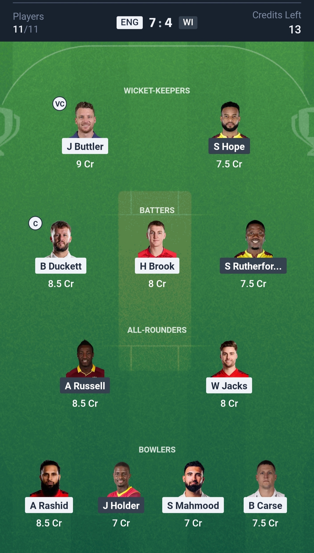 ENG vs WI Dream11 Prediction Today 1st T20I Playing XI Small League Team
