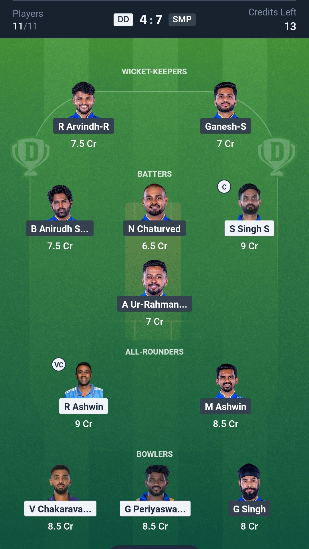DD vs SMP Dream11 Prediction Today TNPL 2025 Match 11 Playing XI Small League Team