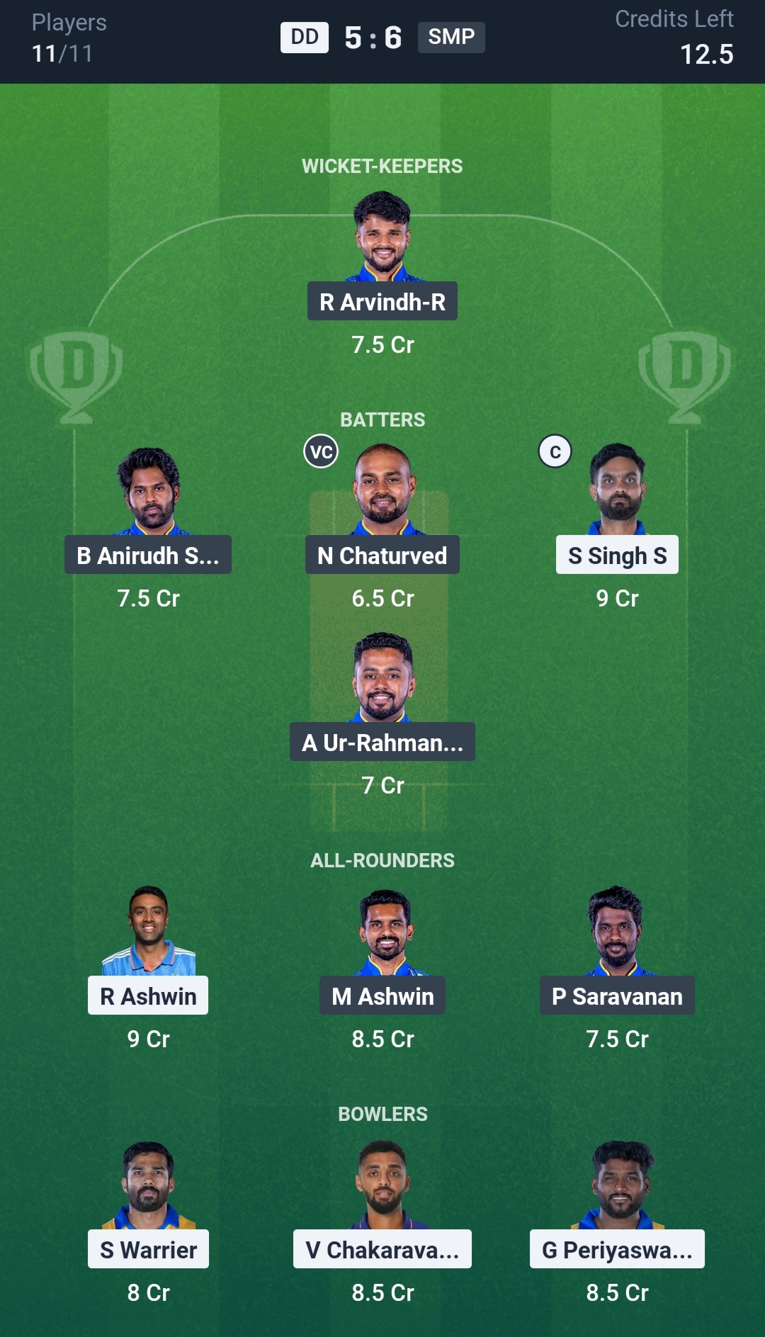 DD vs SMP Dream11 Prediction Today TNPL 2025 Match 11 Playing XI Grand League Team