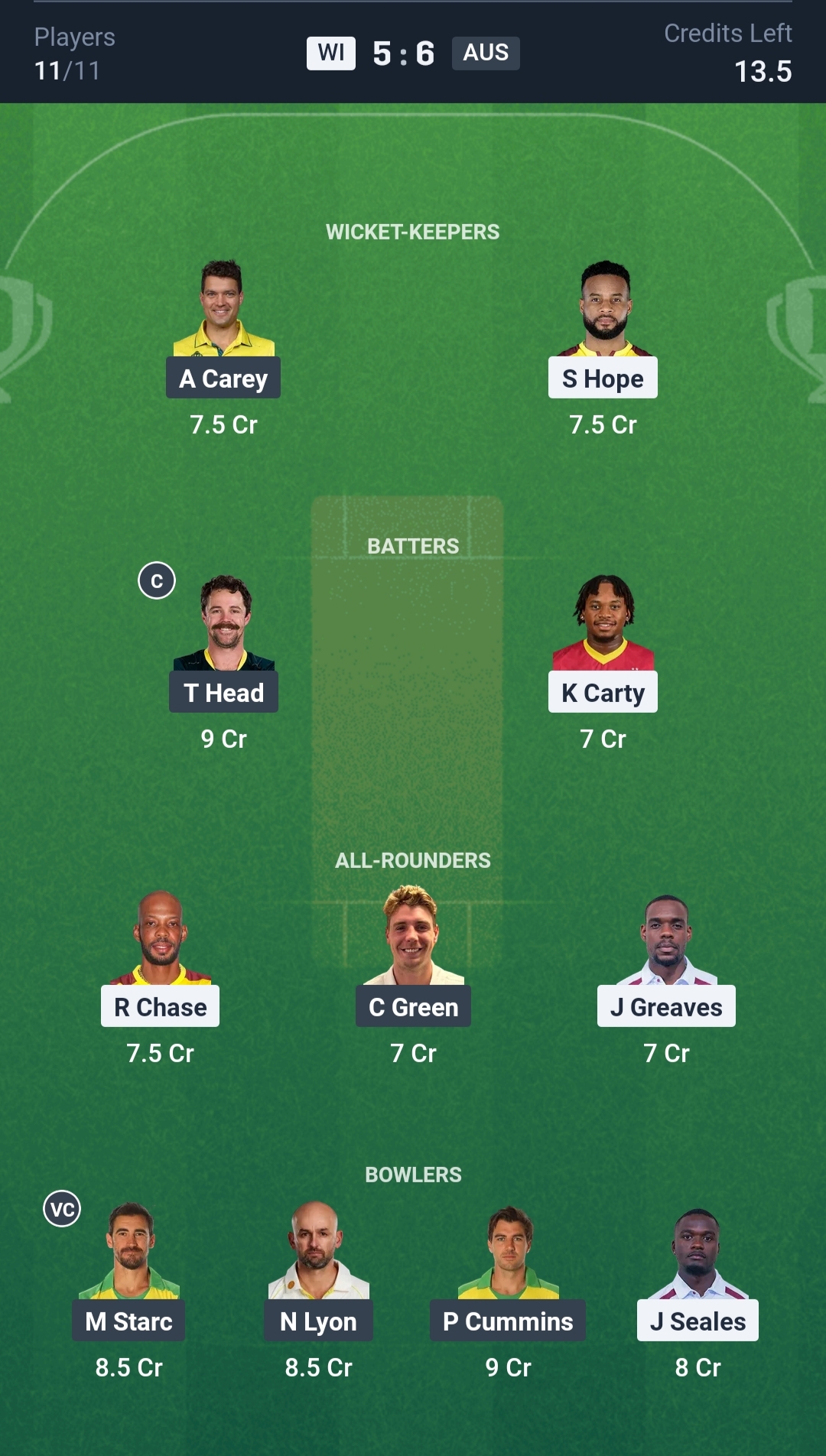 WI vs AUS Dream11 Prediction Today 1st Test Playing XI Grand League Team