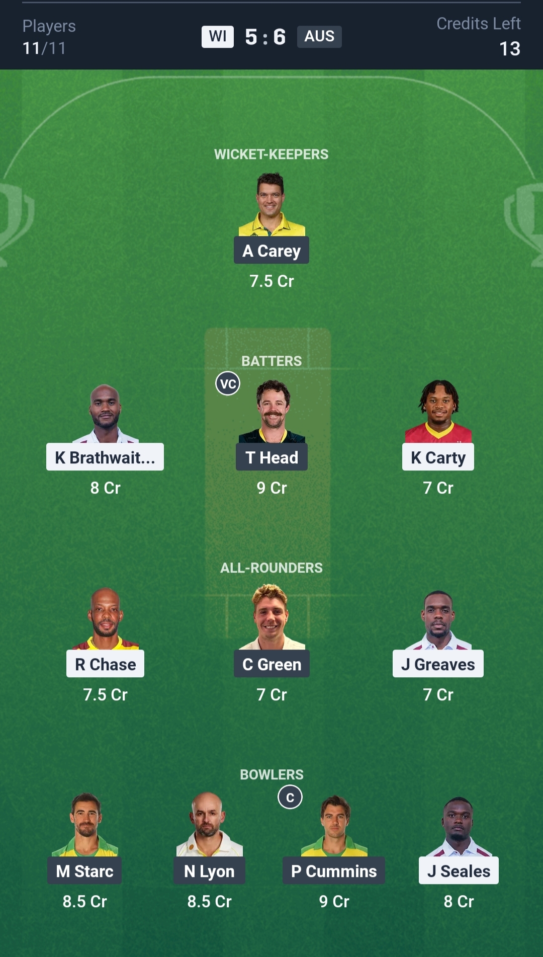 WI vs AUS Dream11 Prediction Today 1st Test Playing XI Small League Team