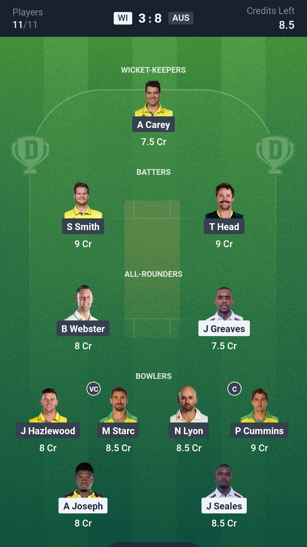WI vs AUS Dream11 Prediction Today 3rd Test Playing XI Small League Team