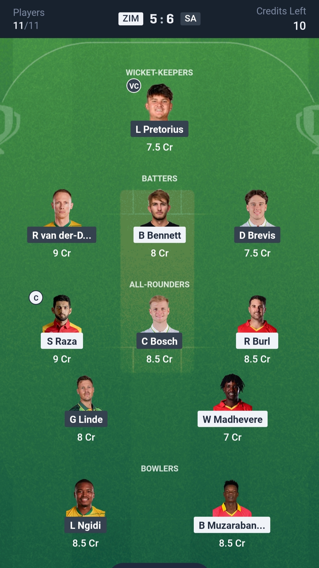 ZIM vs SA Dream11 Prediction Today T20 Tri-series, 1st Match Playing XI Grand League Team