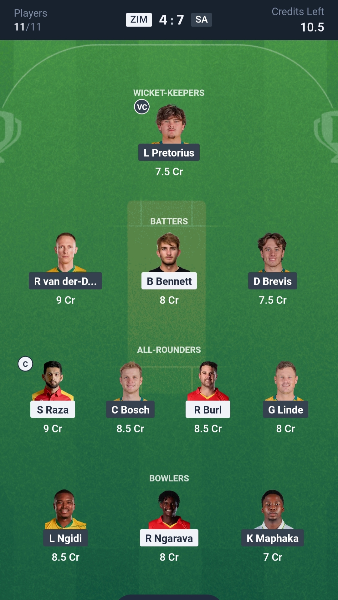 ZIM vs SA Dream11 Prediction Today T20 Tri-series, 4th Match Playing XI Small League Team