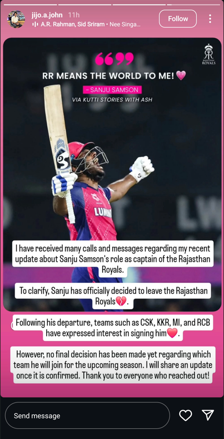 Sanju Samson Reportedly Attracts Interest From 4 Big Franchises, Including CSK & RCB